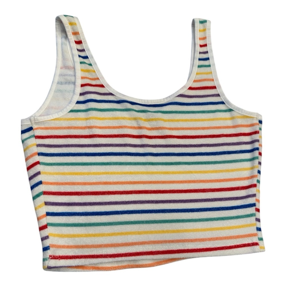 SO White Multicolor Striped Ribbed Crop Tank - Picture 6 of 7